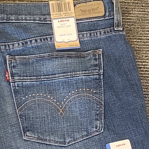 NWT Levi's 515 Boot Cut Mid Rise Blue Jeans Misses 14 Short Beaded Cotton Blend - Picture 9 of 16